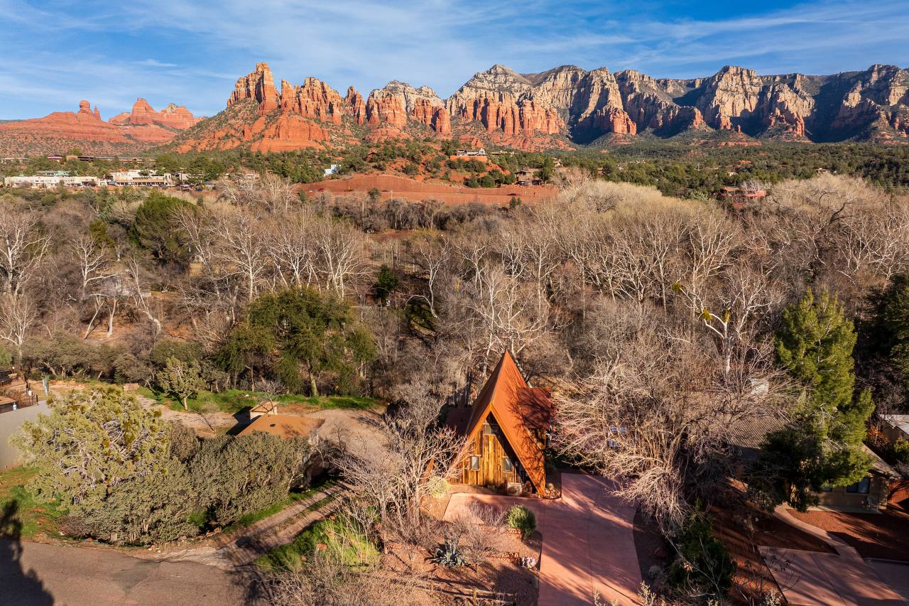 Drone shot with red rocks